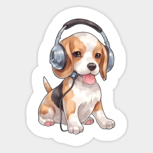 Watercolor Beagle Dog with Headphones Sticker